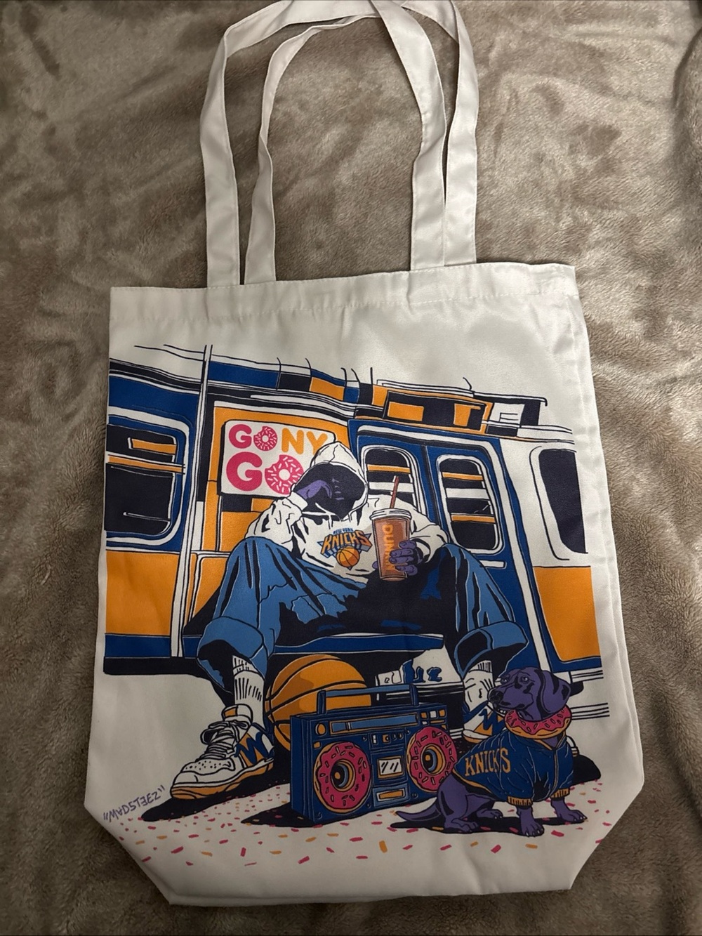 Limited Edition Dunkin’ X New York Knicks Tote Bag Design by MADSTEEZ